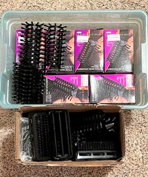 Plastic Storage Tote & Small Box Filled With Styling Brush Attachments - Many New In Box