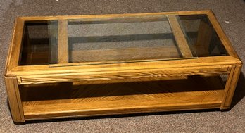 Wood Glass Top Coffee Table Rolling - (BB4)