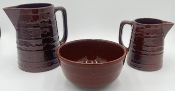 2 Ceramic Pitchers & Bowl Set