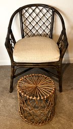 Rattan Upholstered Chair & Rattan Footrest - (U)