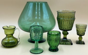 Collection Of Vintage Green Glass Vessels- (K1)