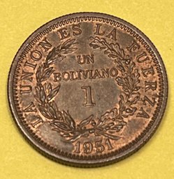 1951 Bolivian 1 Centavo Coin