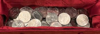 Over 125 Assorted Collection Of USA STATE QUARTERS In Red Cloth Box
