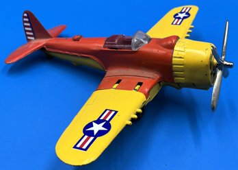 Vintage Hubley Kiddie Toy Folding Wing Stars & Bars Metal Aircraft - (TR1)