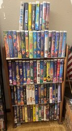 Lot Of 74 Childrens VHS Movies In Wooden Stand