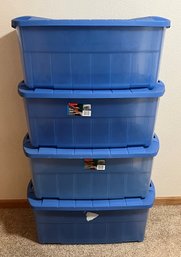Lot Of 4 Rubbermaid 28 Gallon Lidded Totes