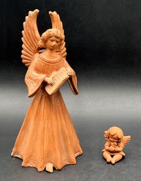 Terra Cotta Angel And Baby Angel Figurines - (U)
