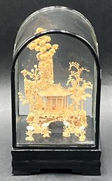 Chinese Cork Art Cranes & Pagoda Scene Glass Enclosed - (U)