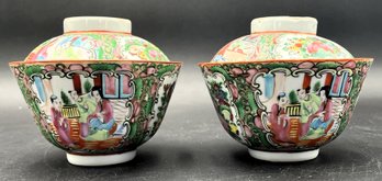 2 Decorative Asian Covered Bowls - (DRH)