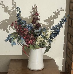 Faux Flower Decoration In Metal Coffee  Pot