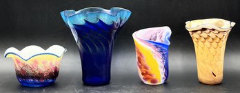 Lot Of 4 Gorgeous David Hartman Blown Glass Art Vases - (U)