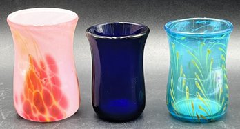 Lot Of 3 Beautiful David Hartman Blown Glass Art Vases - (U)
