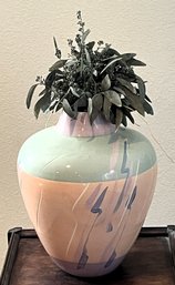 Southwestern Style Ceramic Vase With Dried Eucalyptus - (B)