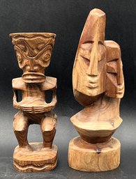2 Carved Wood Tiki Figurines - (B)