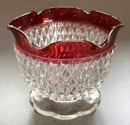 Vintage Indiana Glass Ruby Red Diamond Point Footed Bowl
