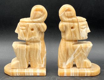 2 Marble Mayan Carved Bookends - (B)