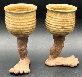 Unique Footed Pottery Wine Glass - (B)