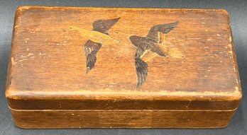 Vintage Wood Keepsake Box With Duck Design -(B)
