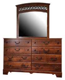 Wood Veener Ashly Furniture 8 Drawer Dresser & Mirror - (BR3)