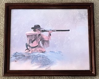 Wood Framed Mountain Man With Rifle Print - (FR)