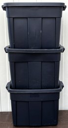 Lot Of 3 Rubbermaid Roughneck 18 Gallon Storage Totes - (C1)