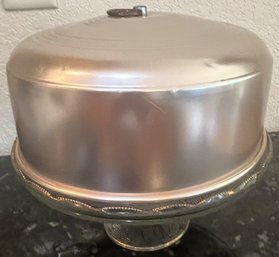 Vintage Glass Cake Stand With Copper Lined Cover - (K)