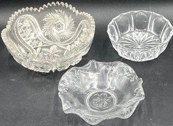 Lot Of 3 Vintage Assorted Glass Serving Bowls - (P)