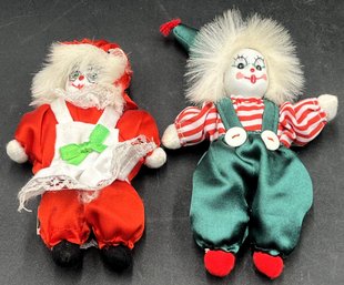 2 Vintage Porcelain Head Clown Dolls - (P)