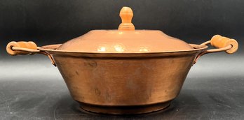 Hammered Copper Doubled-Handled Pan With Lid - (K)