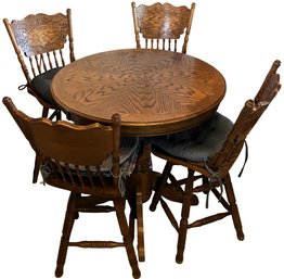 Wood High Seated Dining Room Table & 6 Wood Swivel Highchairs - (P)