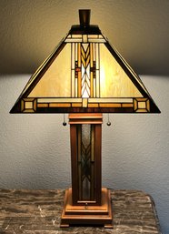 Wood Faux Stained Glass Table Lamp - (FR)