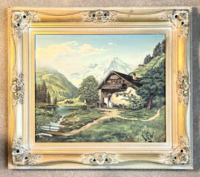 Oil In Canvas Swiss Alps Chalet By G.. Murnane (1959) - (FR)