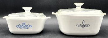 2 Vintage Lidded Corning Ware Baking Dishes - (DRH)