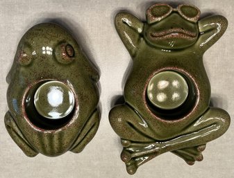 Adorable Party Lite Ceramic Frog Candle Holders New In Box - (MBB)