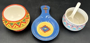 Brightly Colored Trio Of Ceramic Dishes - (FRH)