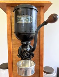 Antique Cast Iron Landers, Frary & Clark UNIVERSAL COFFEE MILL 0012 Coffee Grinder W/ Metal Hopper #24 - (HTR)