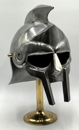 Metal Gladiator Helmet On Display Stand - Full Size-(O)