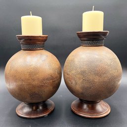 Ceramic Candle Pedestals On Wooden Base (CP4)