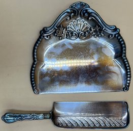 Vintage Ornate Gorham Silver Plated Dustpan & Crumb Knife - (MB)