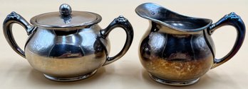 Vintage Victor Silver CO. Quadruple Plate Creamer & Sugar - (MB)