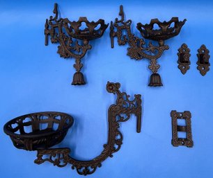 Vintage Wrought Iron Wall Mount Swing Arm Oil Lamp Holders - (TR3)