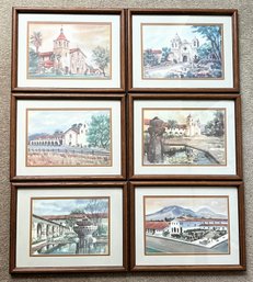 Set Of 6 Wood Framed Mission Prints By France Carpentier - (BR2)