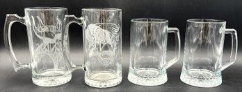 4 Large Glass Mugs - (FRH)