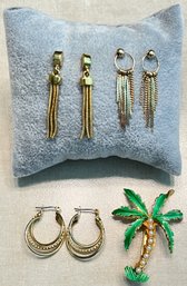 Gold Tone Earrings With Vintage Brooch (w3)