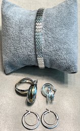 Silver Tone Earrings & Bracelet - (W8)