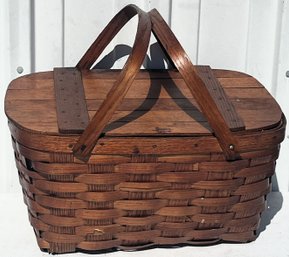 Vintage Wood Picnic Basket - (C1)