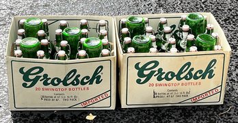 Vintage Green Glass Ceramic Top Grolsch Bottles - Lot Of 48 - (G)