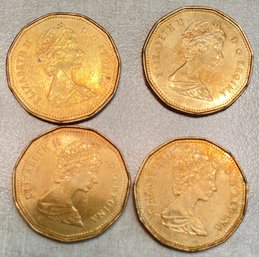 Vintage Canadian 1 Dollar Coins 2 - 1987, 2 1989 (W19)