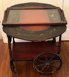 Cool Vintage Painted Wood Drink Cart With Removeable Tray - (FR)