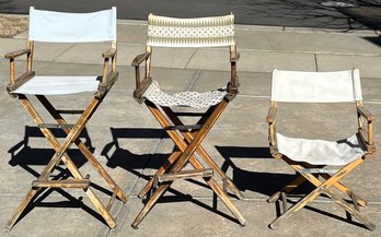 3 Vintage Wood & Cloth Directors Chairs - (G)